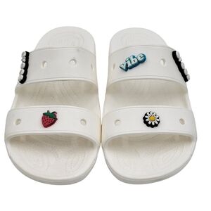 Crocs Classic Sandals Women 7 White Double Strap Iconic Comfort Shoe Charms New
